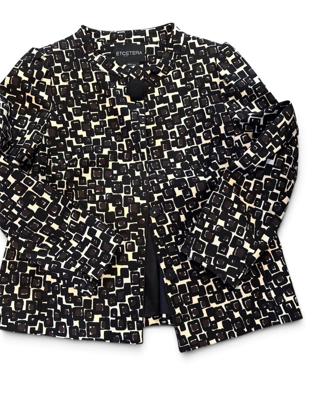 Etcetera Black and White Geometric Box-Print Jacket Size 8